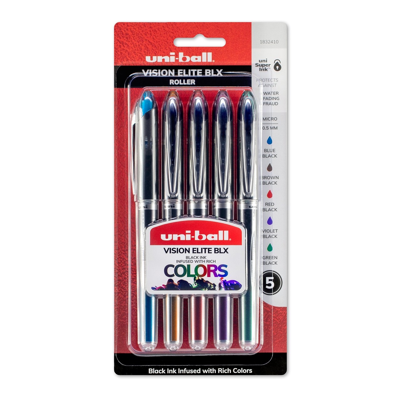 uni-ball Vision Elite BLX Rollerball Pen Set, .5mm, 5-Colors